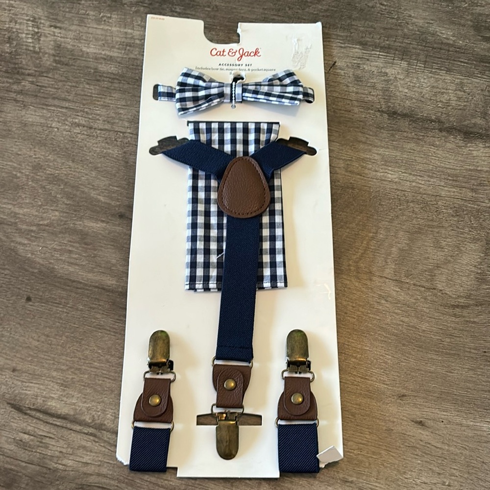 NWT Cat & Jack accessory set bow tie, suspenders and pocket square